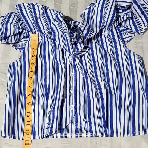 Lauren Ralph Lauren Blue Striped Off The Shoulder Top - Picture 8 of 9